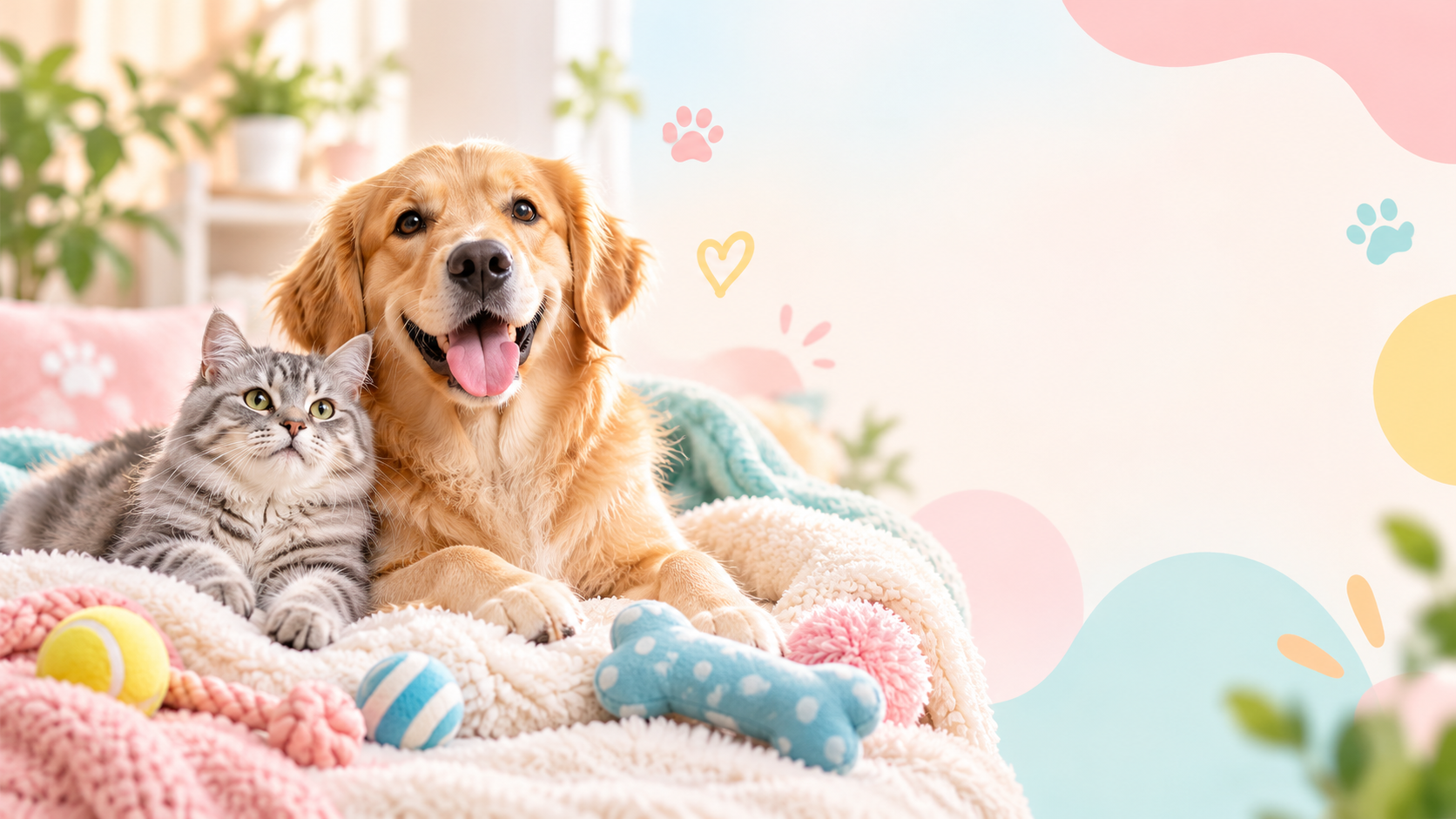 Cozy Golden Retriever And Tabby Cuddle